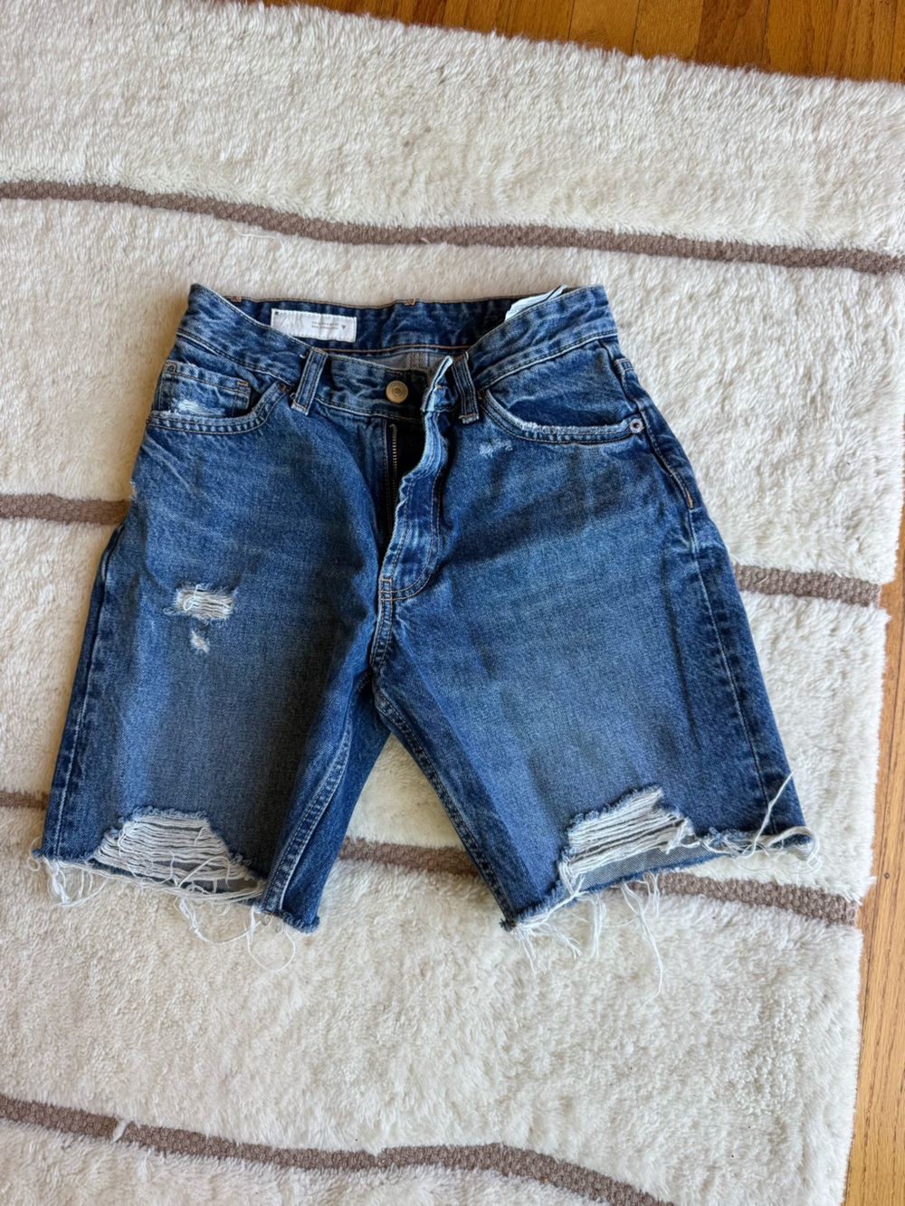 Zara Dark Blue Boyfriend Denim Shorts